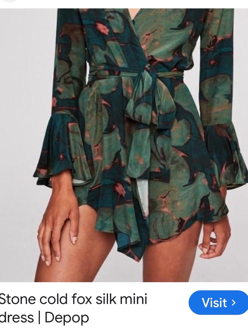 100% silk Stone Cold Fox Teal and Green Floral Satin Robe with Tie Waist - Picture 3 of 4